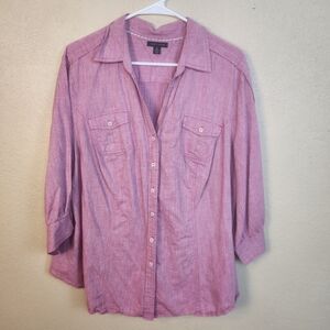 Tommy Hilfiger Rose Linen Blend Button Down Shirt Size 22 (5951)
